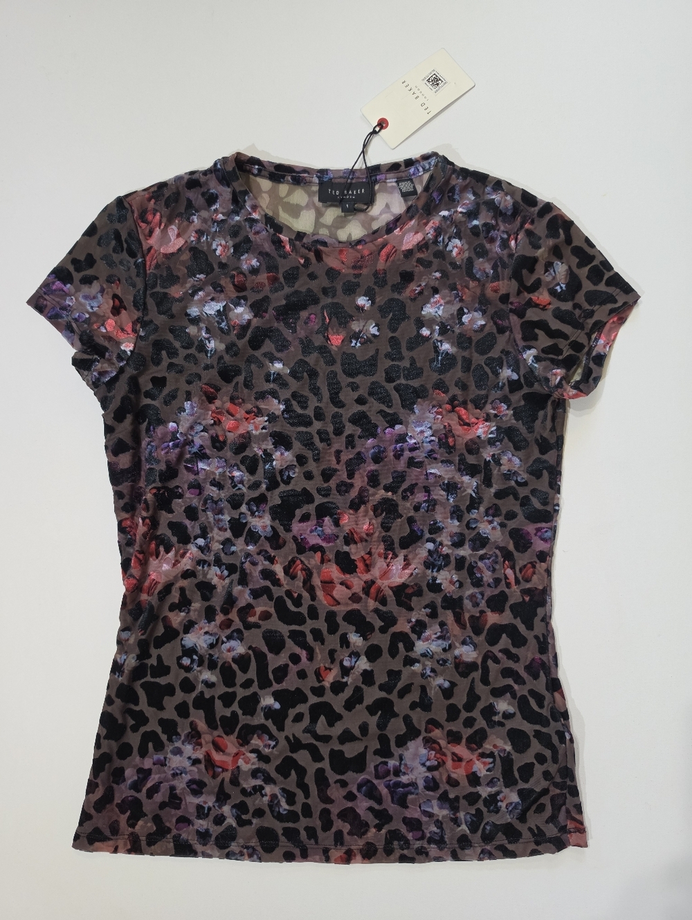 Ted Baker Blouse Womens 1‎ Leopard Print Black Sheer Floral Lined